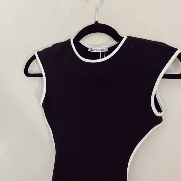 ZARA Black and White Piped Bodysuit - Picture 2 of 6